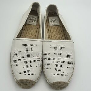 Tory Burch White Espadrille Flats with perforated logo 9